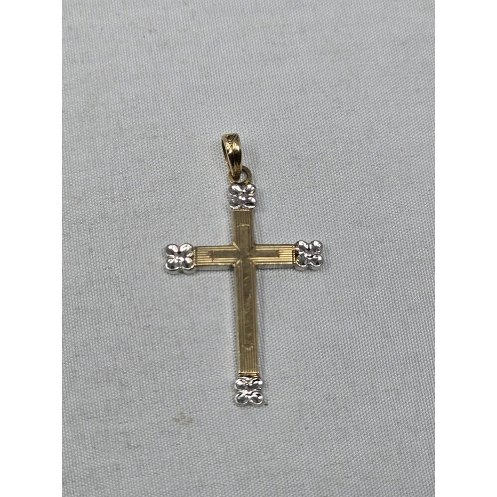 ​Vtg Esemco 10k Two-Tone Gold Floral Cross Pendant